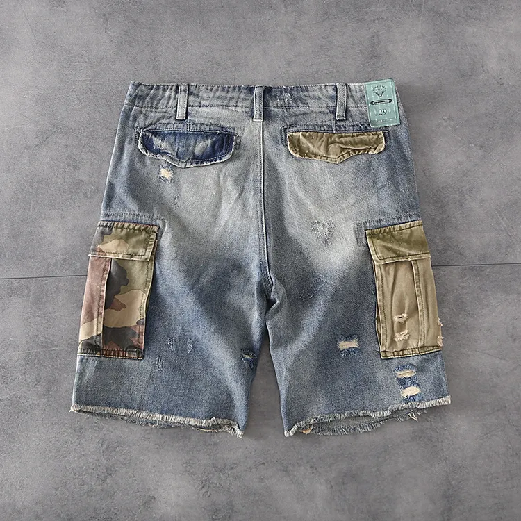 Mens Jeans Short Jeans Camouflage Pocket Cargo Pants Casual Slightly Shorts Fashion Denim Jeans Summer Shorts Pants209S