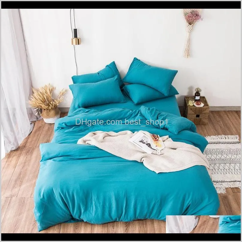 solid color 4 pcs bedding set microfiber bedclothes navy blue gray bed linens duvet cover set bed sheet