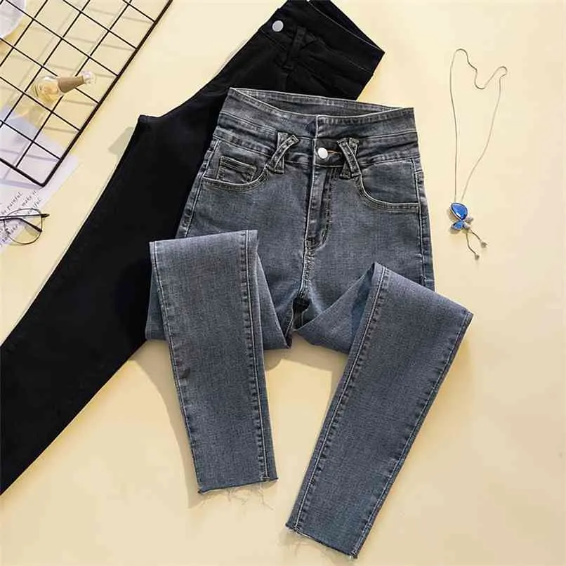 Dames Jeans Herfst High-taille Slim Slimming Nine-Point Tight-Fitting Broek 210520