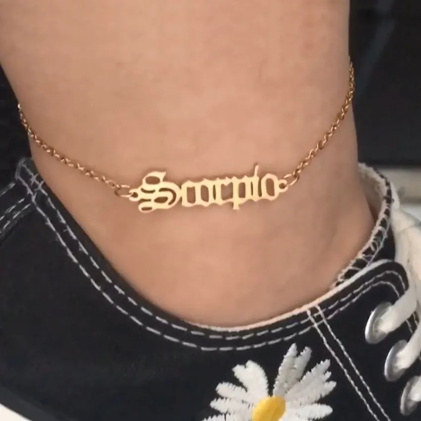 12 Constell łańcuch Anklet Letter ze stali nierdzewnej Znak Znak Zniszcz Zodiak Urok Bransoletka Foot Bransoletka dla kobiet biżuteria modowa