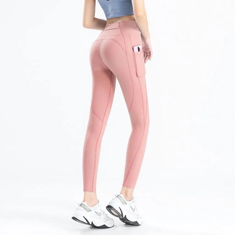 Frauen Leggings Yoga Hosen Mädchen Jogger Spandex Fitness Sport Laufen Buffed Nake Seitentasche Pfirsich Hüfte Enge Capris