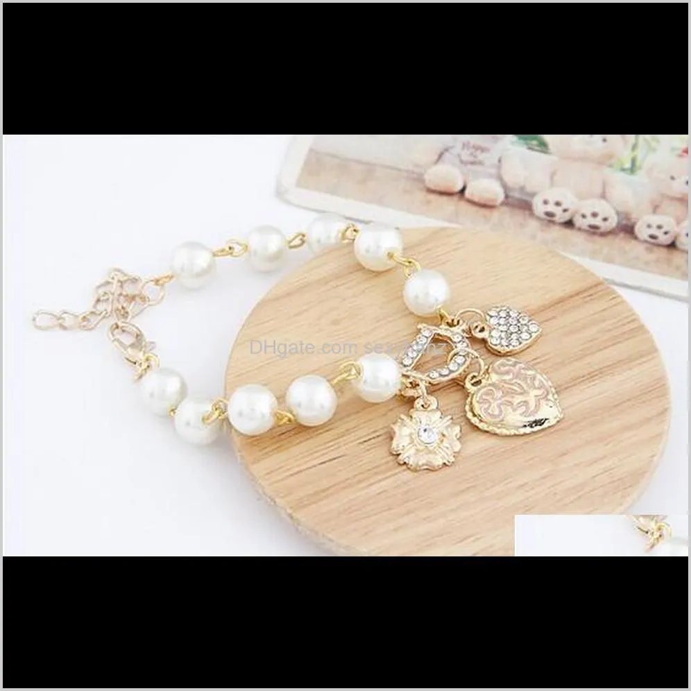b327 pearl jewelry gold chain bling rhinestone heart bracelets charm jewelry wholesale factory price #2029