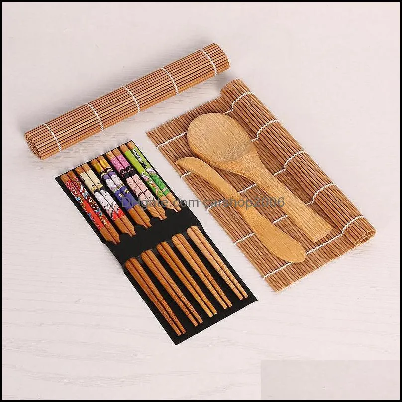 Sushi Making Tools Bamboo Sushi Kit Including 2 Rolling Mats 1 Paddle 1 Spreader 5 Pairs Chopsticks HWD9497