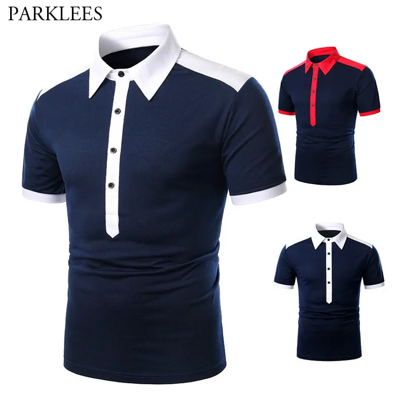 Solide Simple Hommes Polo Shirt Business Casual Hommes Polo Dress Splice Mode À Manches Courtes Hommes Polos Bouton Up Polo Shirt pour Hommes 210524