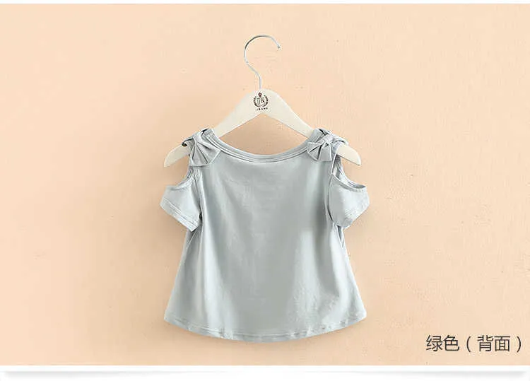  Summer New Design Cotton Princess Short Sleeve O-Neck Strapless Off-Shouler Floral Cute Children Kids Baby Girl T-Shirt (4)