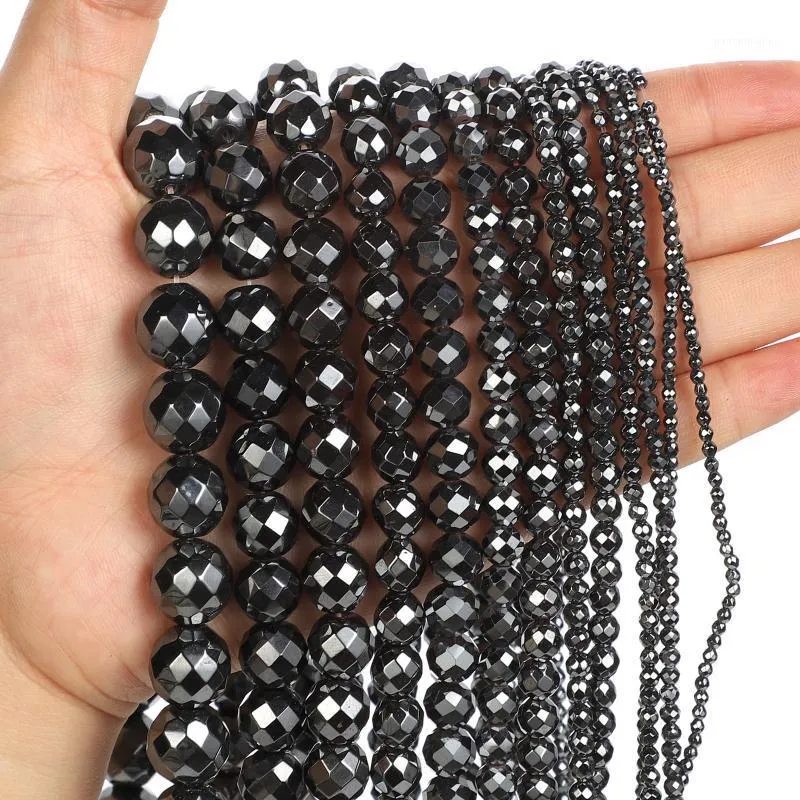 Autres perles de pierre naturelle coin coupé dur hématite noire épaisse ronde en vrac pour la fabrication de bijoux Bracelet de couture bricolage