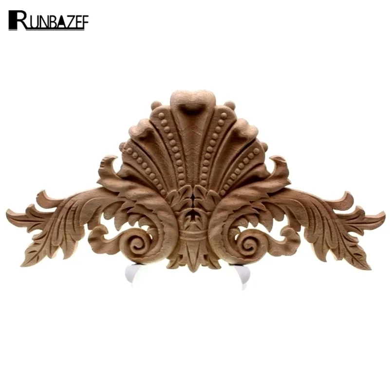 RUNBAZEF Antique Decorative Wood Appliques Furniture Decor Cabinet Door Irregular Wooden Mouldings Flower Carving Figurine Craft 211108