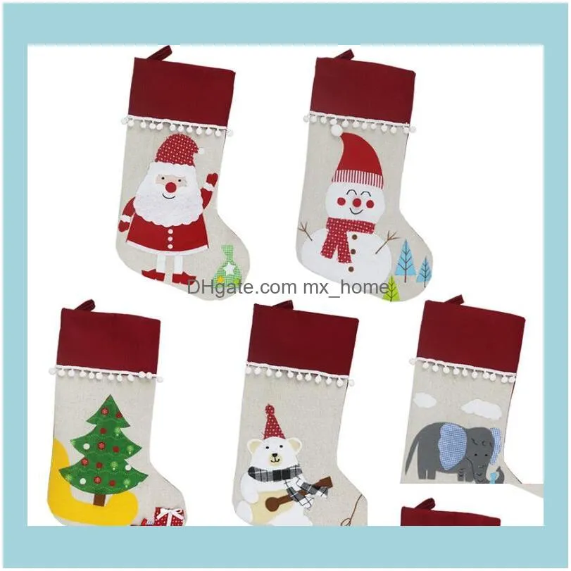 Decorations Festive Party Supplies Home & Gardenchristmas Linen Stocking Santa Hanging Socks Xmas Kids Gifts Storage Bags Christmas Tree Pen