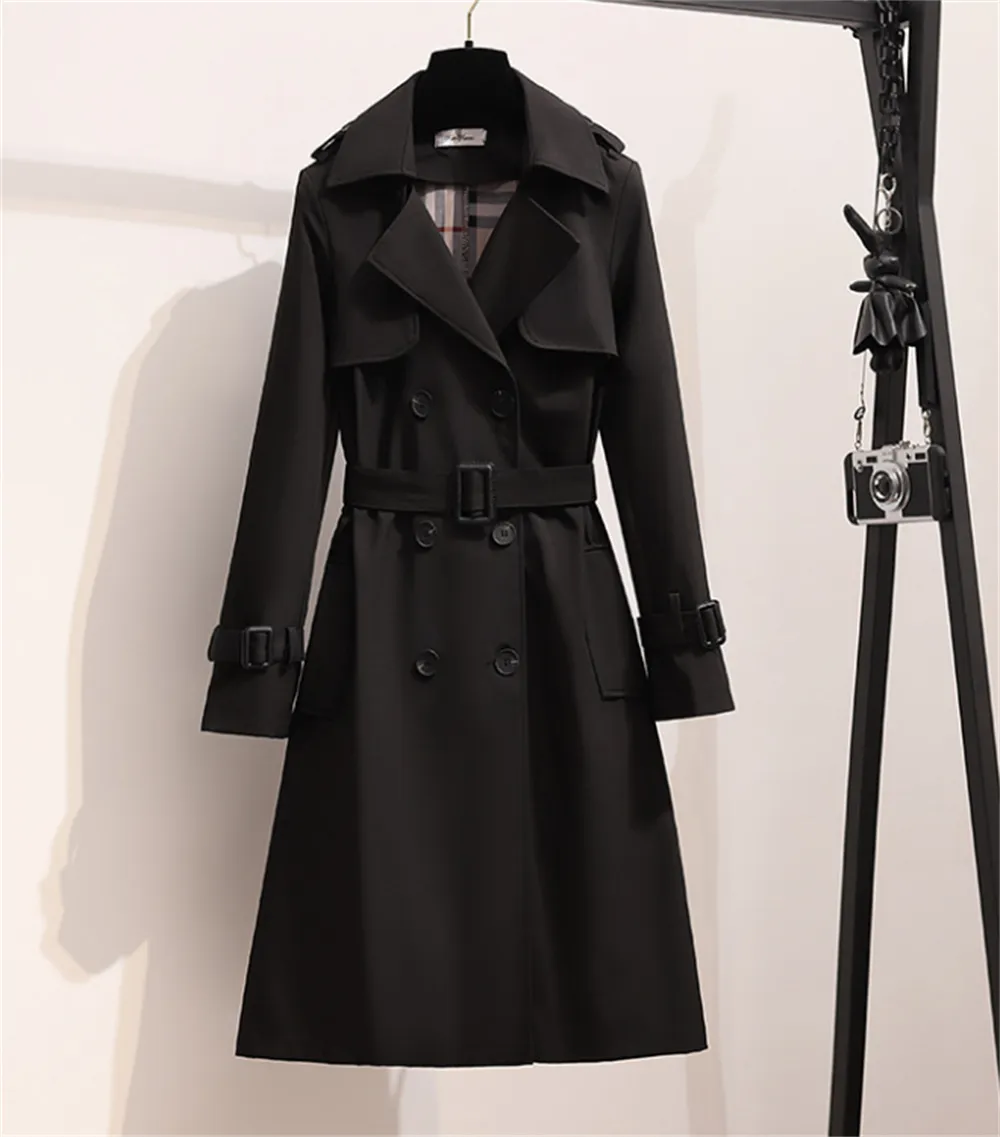 Loose Long Elegant Belt Jackets Double Breasted Casual Coat Fashion Spring Winter Trench Coats England Women Windbreaker 3J9K2