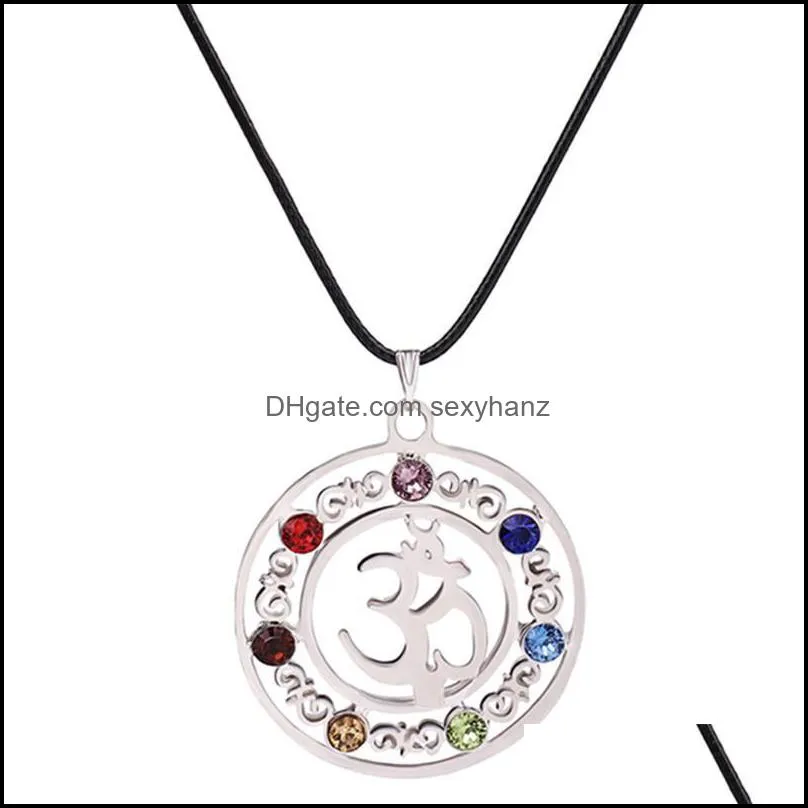 Pendant Necklaces 7 Chakras Reiki Stones Pendants Health Amulet Healing Chakra 3D Symbols Stone Charms Necklace