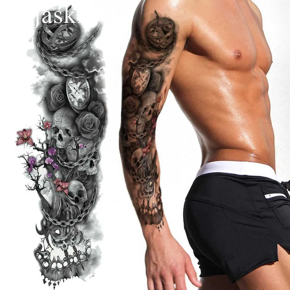 Autocollants temporaires de roue de chaîne de branche noire, 25 styles, bras complet pour femmes, tatouage étanche pour hommes, jambes, épaule, faux tatouages couronne