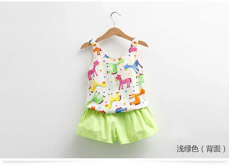 Girls Clothing Set O-neck Sleeveless Summer 2-10 Years Kids Cartoon Colorful Horse Print Vest+Shorts 2 Piece Outfits Sets (9)