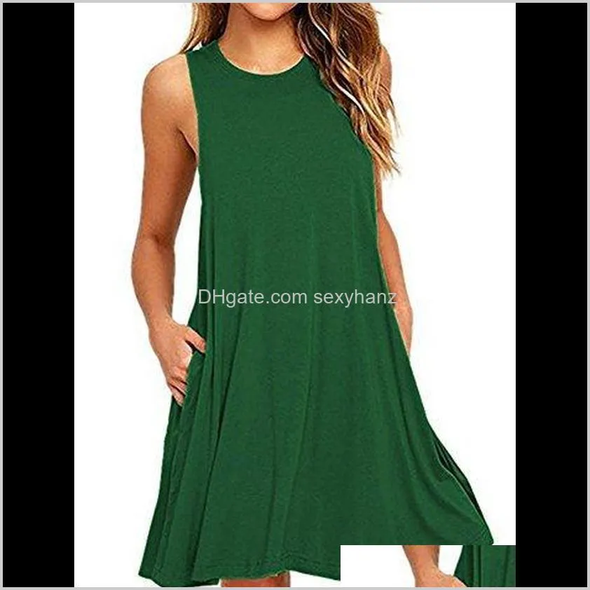 summer casual women pockets cotton t-shirt sleeveless new loose solid tank dress o-neck plus size women mini dress vestidos