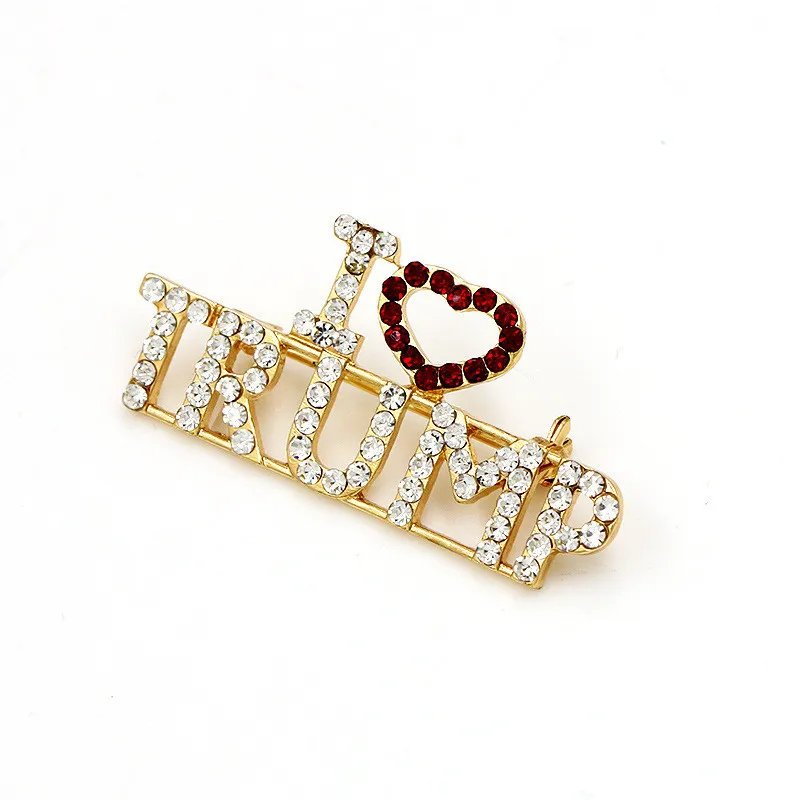 I LOVE TRUMP Rhinestones Brooch Pins For Women Glitter Crystal Letters Pins Coat Dress Jewelry Brooches