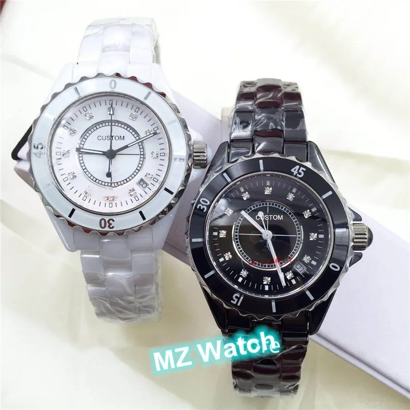 トレンドデザイン女性男性のセラミックの時計有名なブランド12シリーズ石英時計黒と白のセラミックの時計33mm 38mm