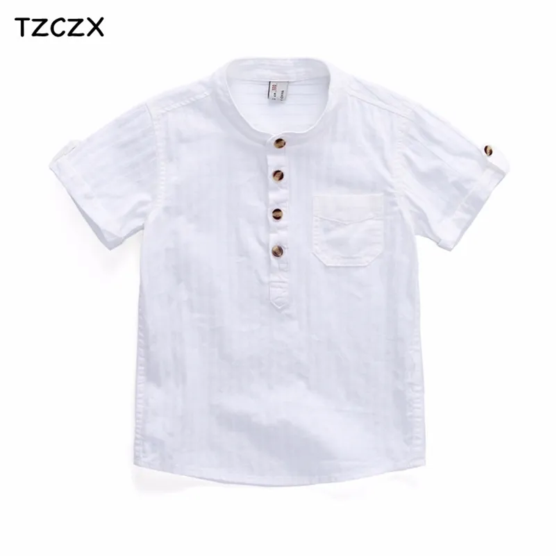 TZCZX-2320 Summer Style Children Boys Shirt Fashion Solid Cotton Short For 3-12 Years Old Kids Wear Clothes 210713