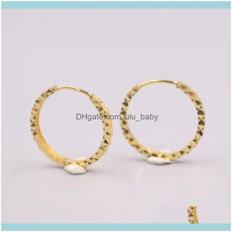 Real Pure 18K Yellow Gold Earrings Gift Carved Circle Hoop About 1.5g For Woman & Huggie