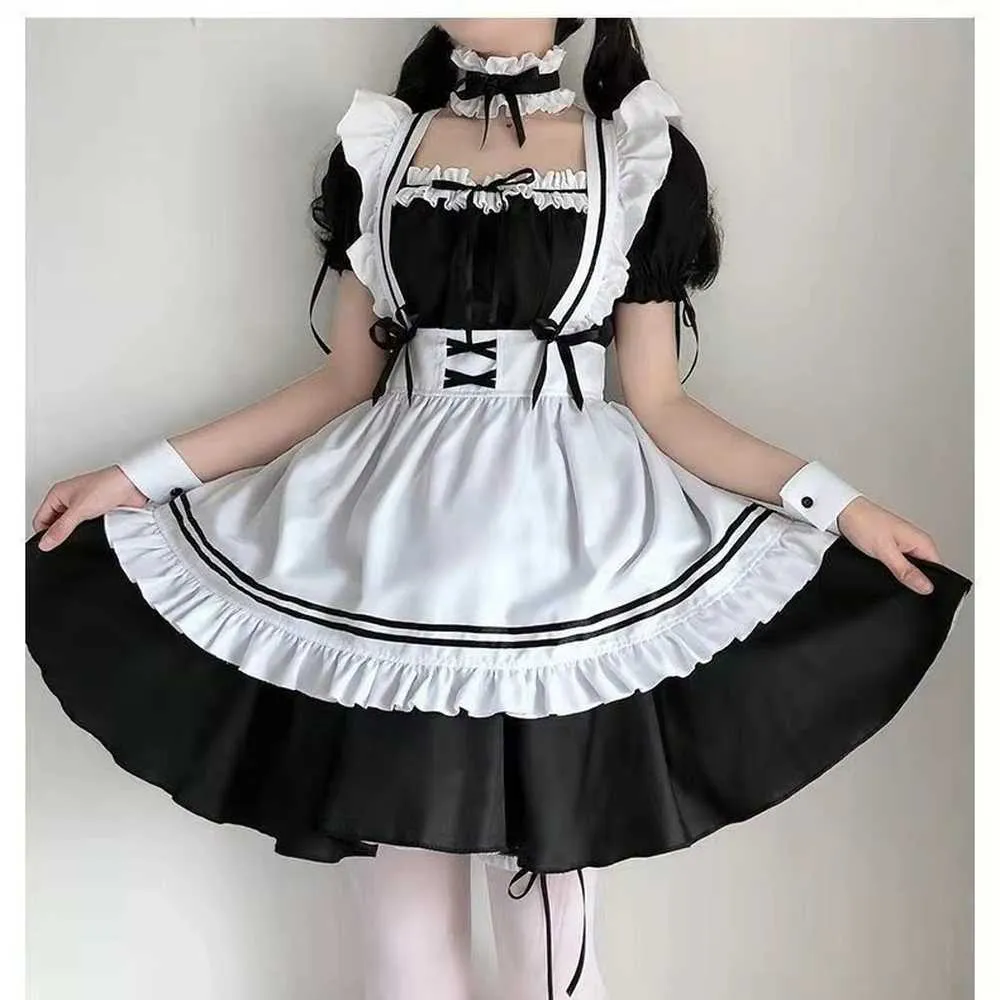 Siyah ve Beyaz Kadın Hizmetçi Kıyafet Lolita Elbise Sevimli Anime Siyah Beyaz Önlük Cosplay Hizmetçi Elbise Erkekler Üniforma Cafe Kostüm Y0903