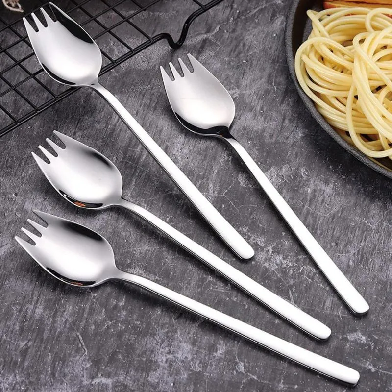 Forks 2in1 Çatal Kaşık Uzun Kolu Salata Kullanımlık Paslanmaz Çelik Spork Tatlı Kaşık Açık Piknik Yemek