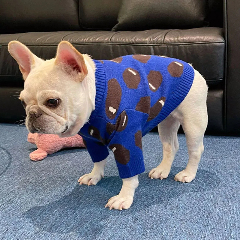 Cachorro Teddy Schnauzer Suéteres Invierno Azul Perro Ropa Lindo Perro Pequeño Punto Cálido Suéter