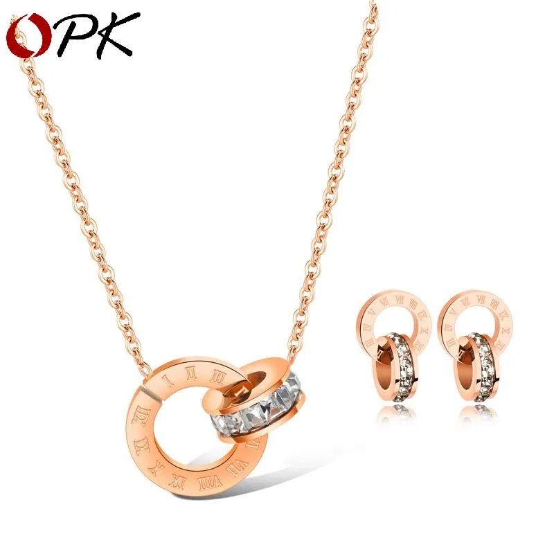 Conjuntos de jóias de desenhador de jóias de luxo para mulheres cor-de-rosa cor de ouro anéis duplos garotos colar de aço de titânio conjuntos hot fasion 1133 Q2