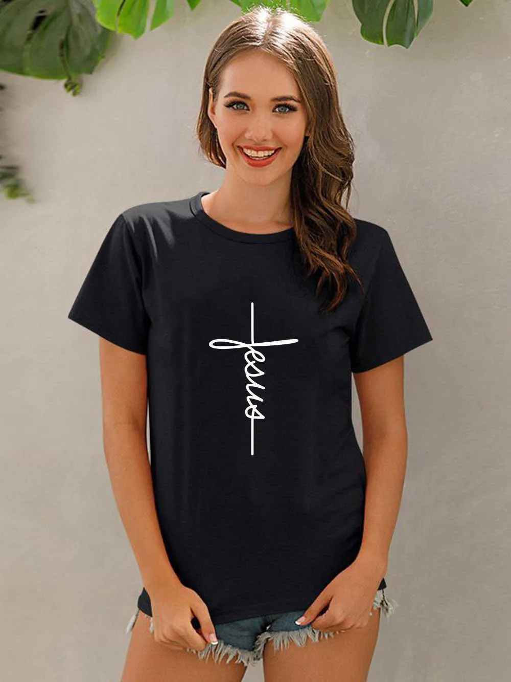 Jésus Croix Imprimer Femmes T-shirt Christian Tops Harajuku Faith Love Hope Graphic Tees Femme T-shirts Casual Tees Camisetas Mujer X0628