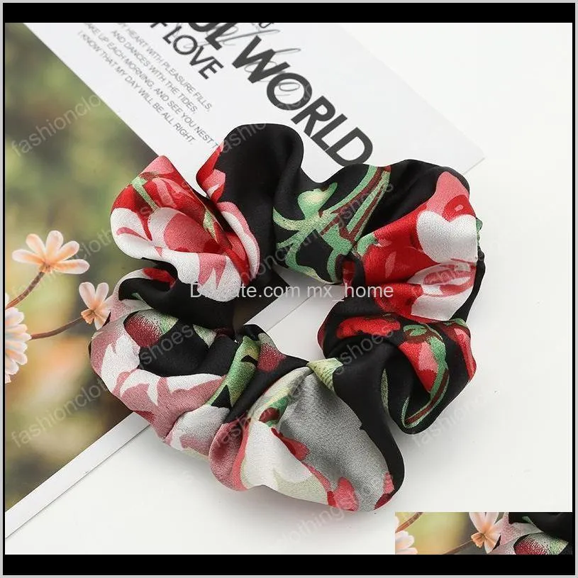 fashion women faux silk flower scrunchies hair tie lady simple elastic satin hairbands girls hair rope headbands hair accessories