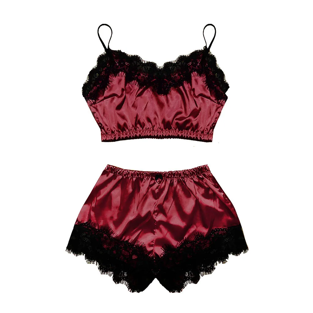 Sexy soie Satin noir gaze Lingerie ensembles sous-vêtements érotiques slips bébé poupées porno Homewear chemises de nuit Temptation2878