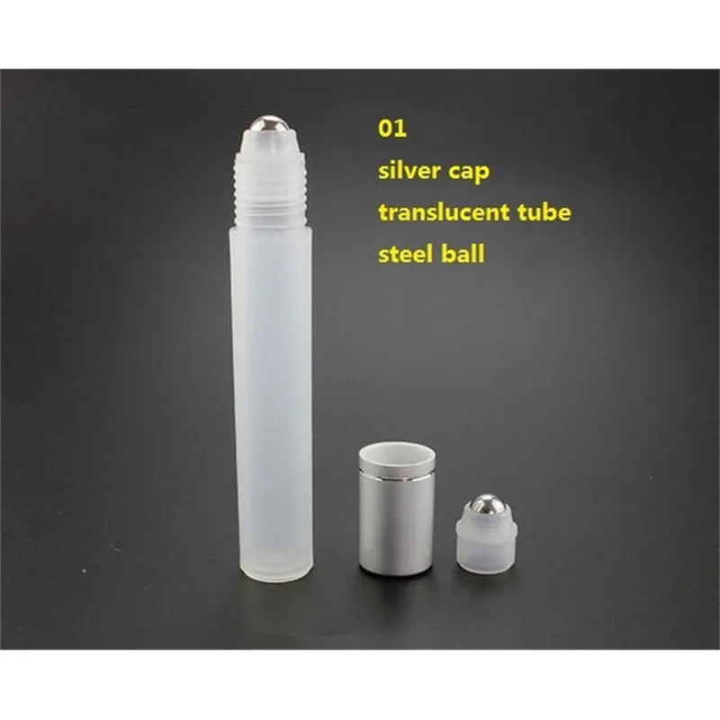 50pcs 15ML plastic roll on Bottle/steel bead ball Sample Perfume Vial,Small Essential Oil bottle Lip oil metal cap/translucent