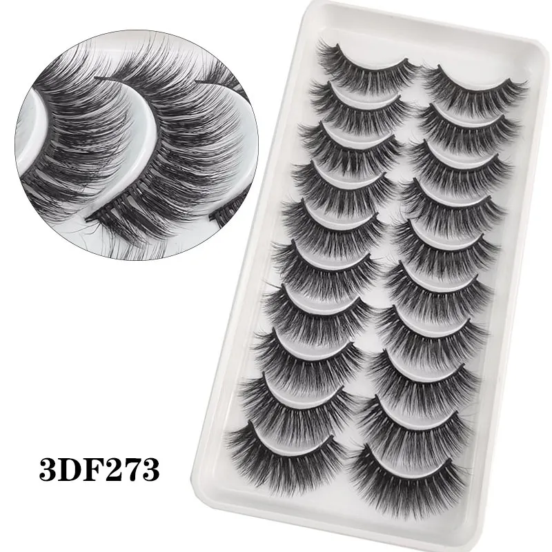 10Pairs 3D-faux mink ögonfransar 100% handgjord naturlig mjuk fullremsa ögonfransförlängning Fake Lashes Makeup 10 Style