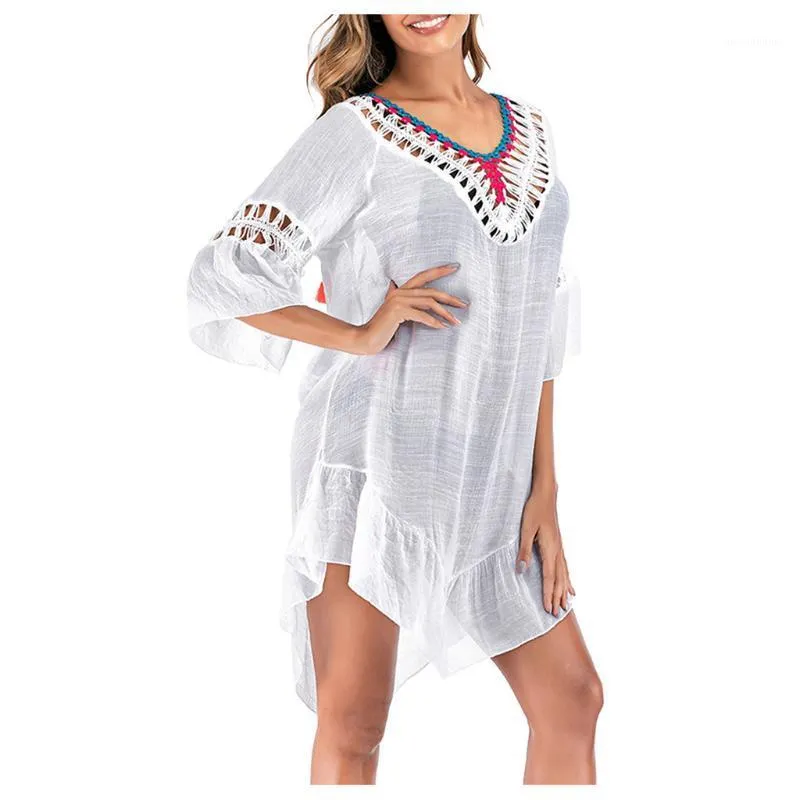 Sexy Crochet Beach Cover Up Halter Summer Dress Cotton Swimwear Solid