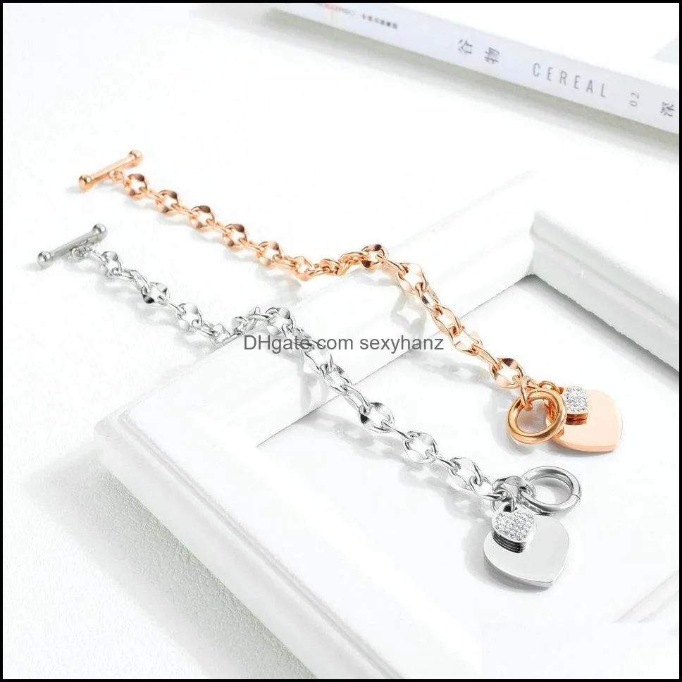 Fashion Love Bracelet Jewelry Stainless Steel Women Rose Gold Silver heart-shaped Charm Bracelets For Birthday Gift