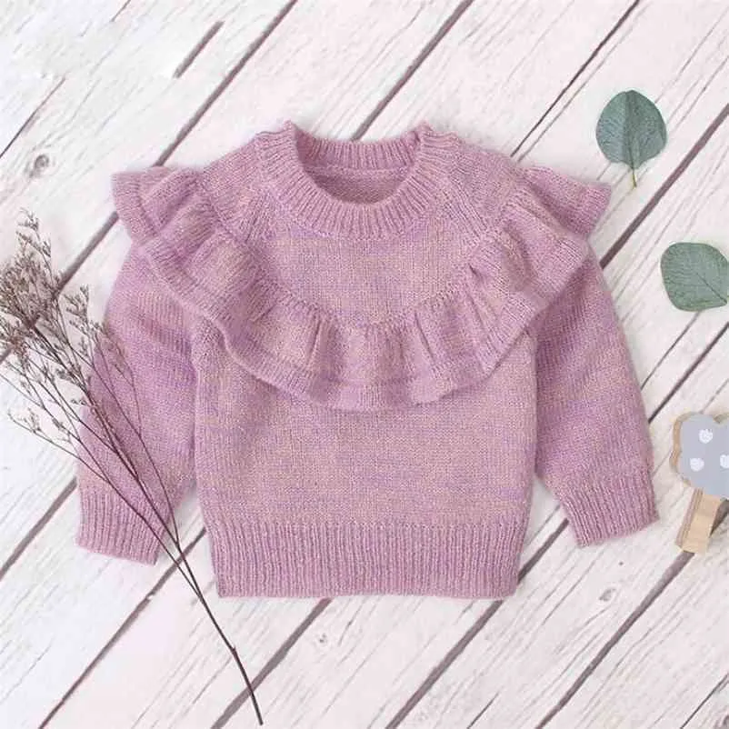 0-3yrsの女の子秋冬長袖ニットセーター女の子段ボールの純粋な色のセーターの子供服210521