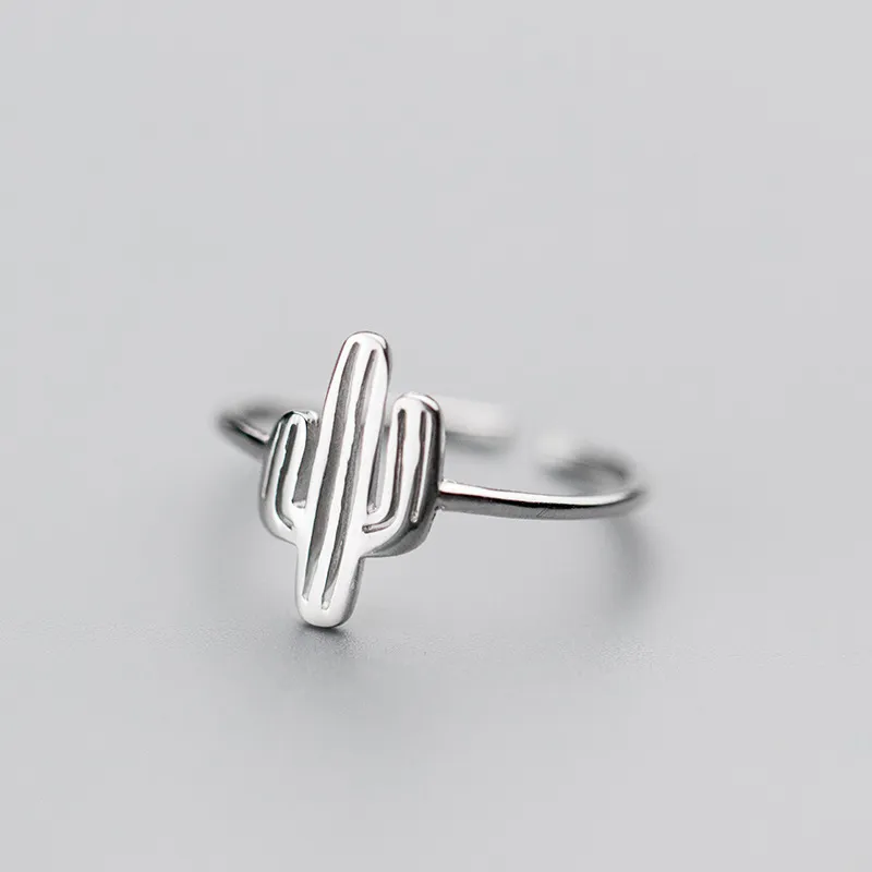 Kaktusowy pierścień 925 biżuteria srebrna Vintage anel urok minimalizm Joyas Haut Bague Femme Aneis Punk Anelli dla kobiet