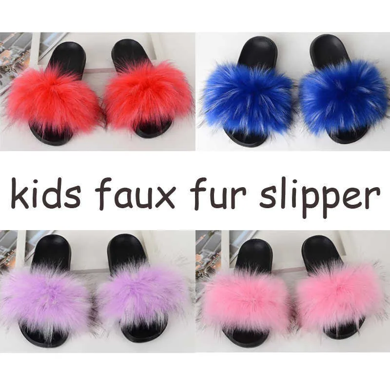 Bebê Meninas Faux Floffy Chinelos Sapatos Crianças Cute Purry Sandálias Crianças Falas Falas Fisões Para Infantil Verão Plush Flip Flops H0914