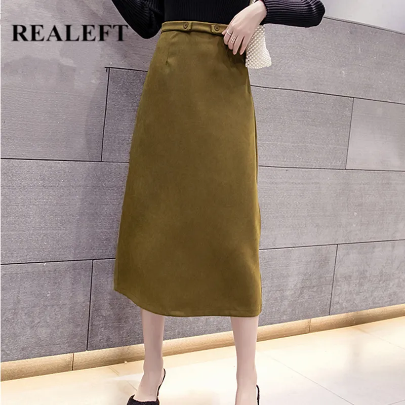Office Lady Skirts Autumn Winter Woolen Women Long Korean Style Back Split High Waist A-Line Female 210428