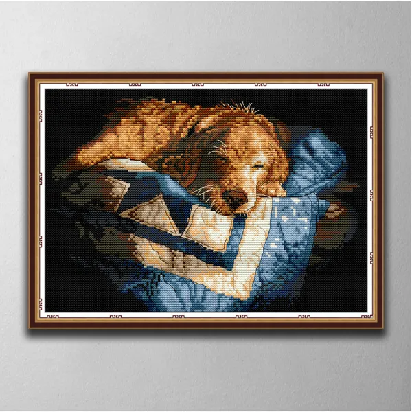 Chien dort à la main point de croix artisanat outils broderie couture ensembles compté impression sur toile DMC 14CT 11CT peintures de décor à la maison