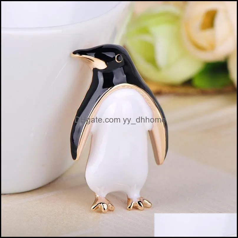 Pins, Brooches Blucome Est Lovely Penguin Shape Black Enamel Gold Jewelry For Children Sweater Scarf Suit Lapel Pins