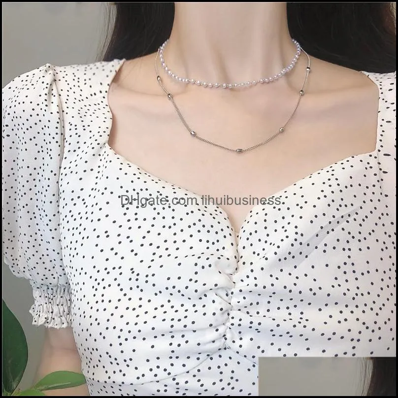 Individual Simulated-pearls Double Layers Chokers for Women Sex Beads Beautiful Short Necklace Y0309