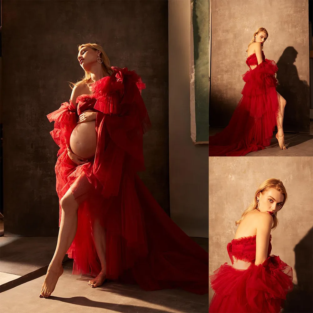 2021 rojo con volantes de talla grande para embarazadas, ropa de dormir de maternidad, camisones para sesión de fotos, lencería, albornoz, ropa de dormir, Baby Show