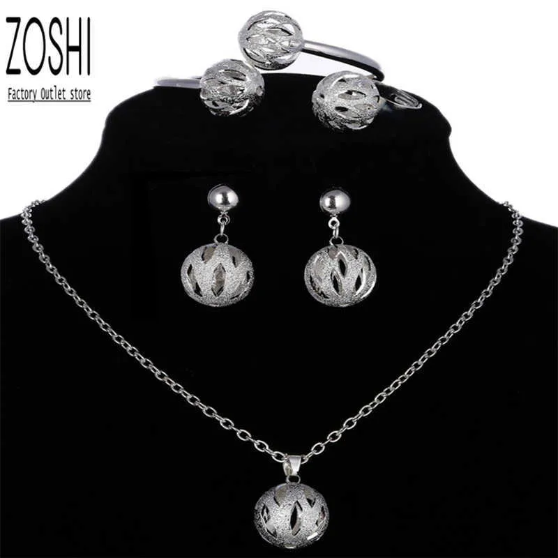Jewelry Sets Luxury designer Bracelet African Metal Set Ball Fashion Indian Bridal Wedding Party Women Silver Plate Necklace Earring Ring