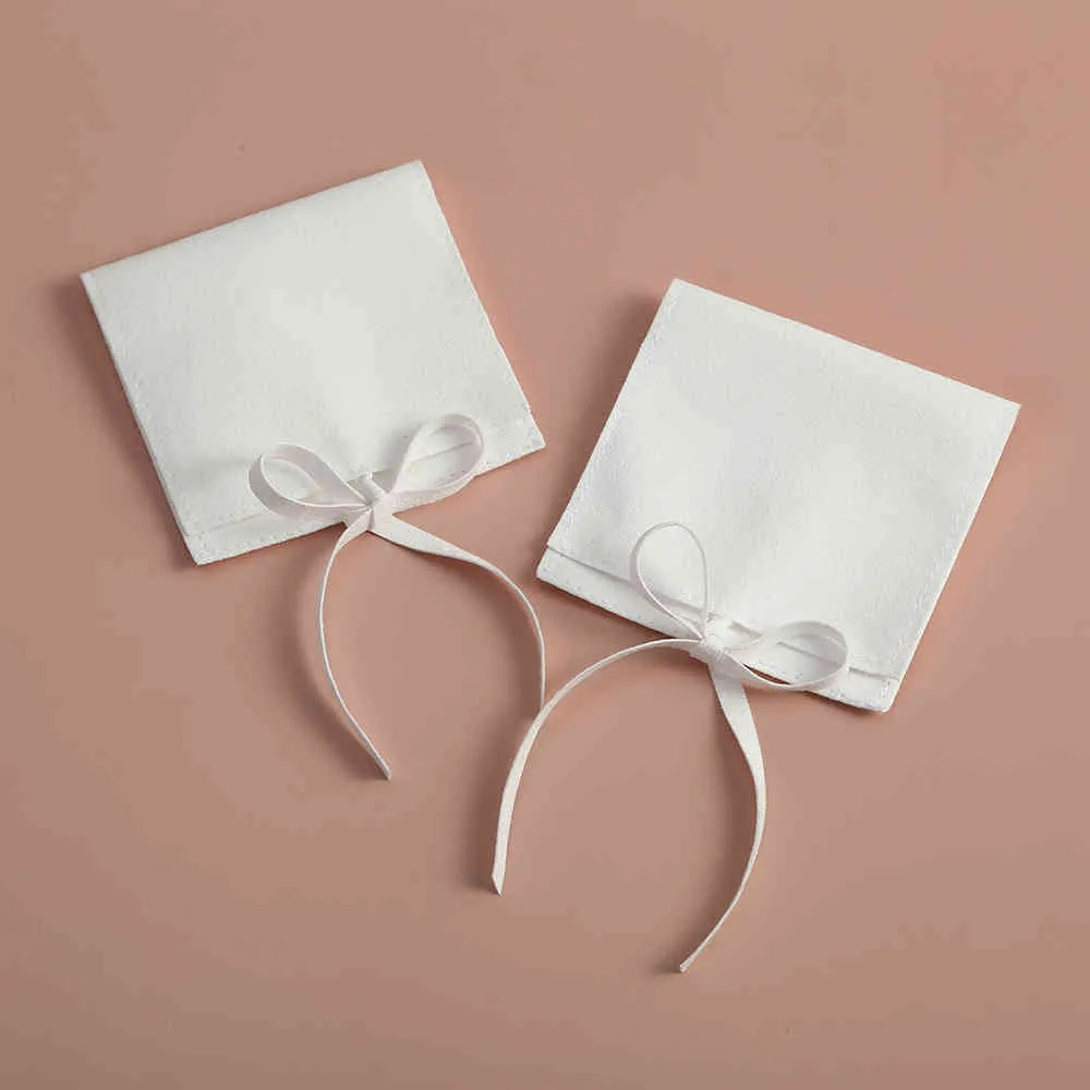 로프가있는 흰색 마이크로 화이버 가방 작은 보석 파우치 귀걸이 목걸이에 대 한 벨벳 선물 가방 크리스마스 웨딩 호의 주머니 가방