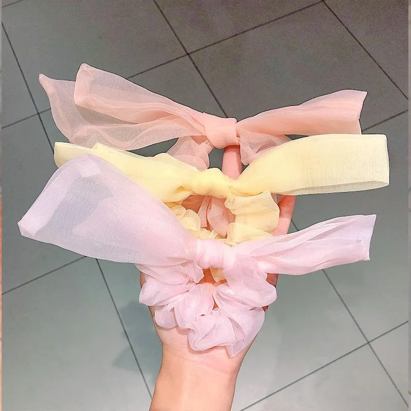 Fashion Hair Scrunchies Ponytail Holder Big Bow Elastic Accessories For Women Rope Tie Band Ribbon Headwear