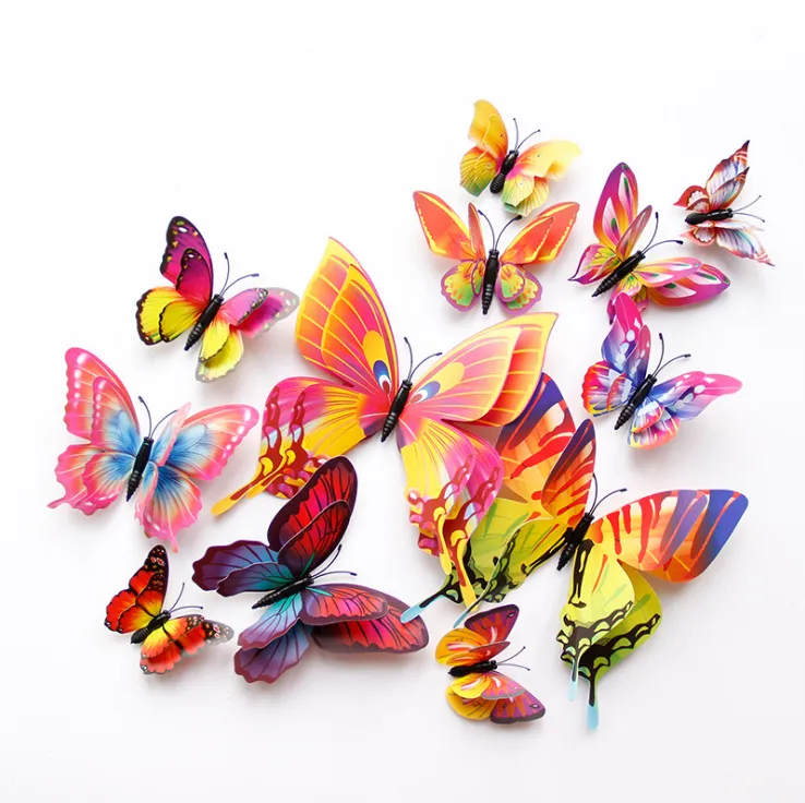 3D tridimensionale doppio strato simulazione farfalla creativa casa soggiorno sfondo decorazione della parete adesivi in ​​PVC color farfalla a farfalla adesivi murali