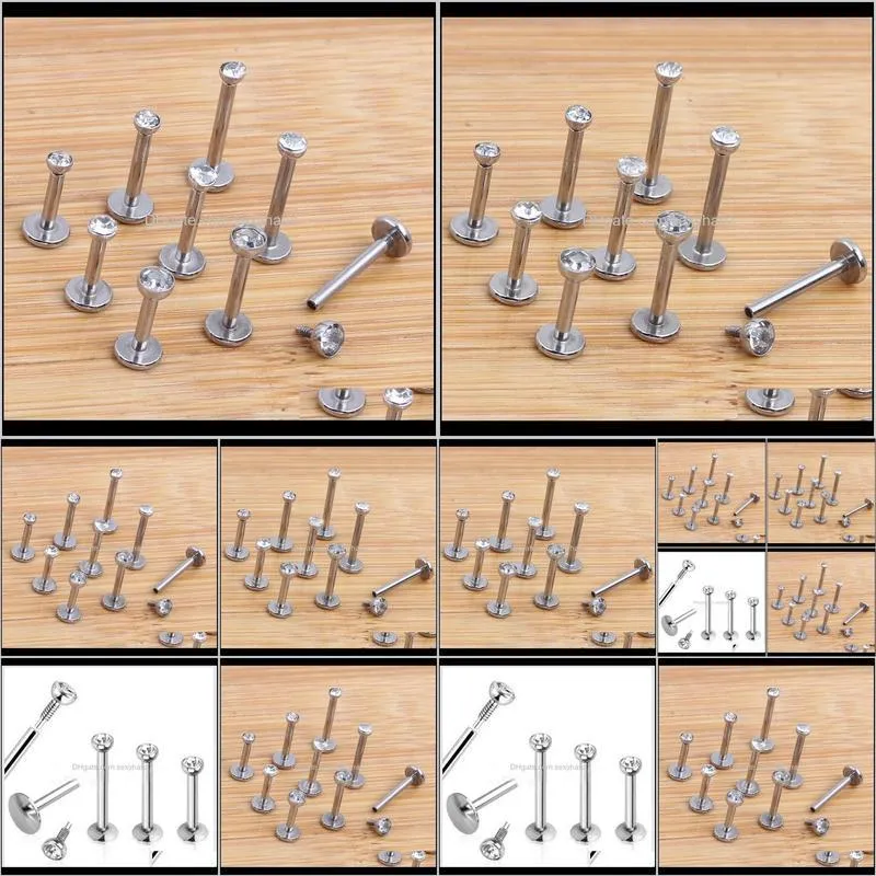 mix 6/8/10mm wholesales 60pcs/lot fashion stainless steel internally threaded lip piercing labret ring body jewelry tragus bar