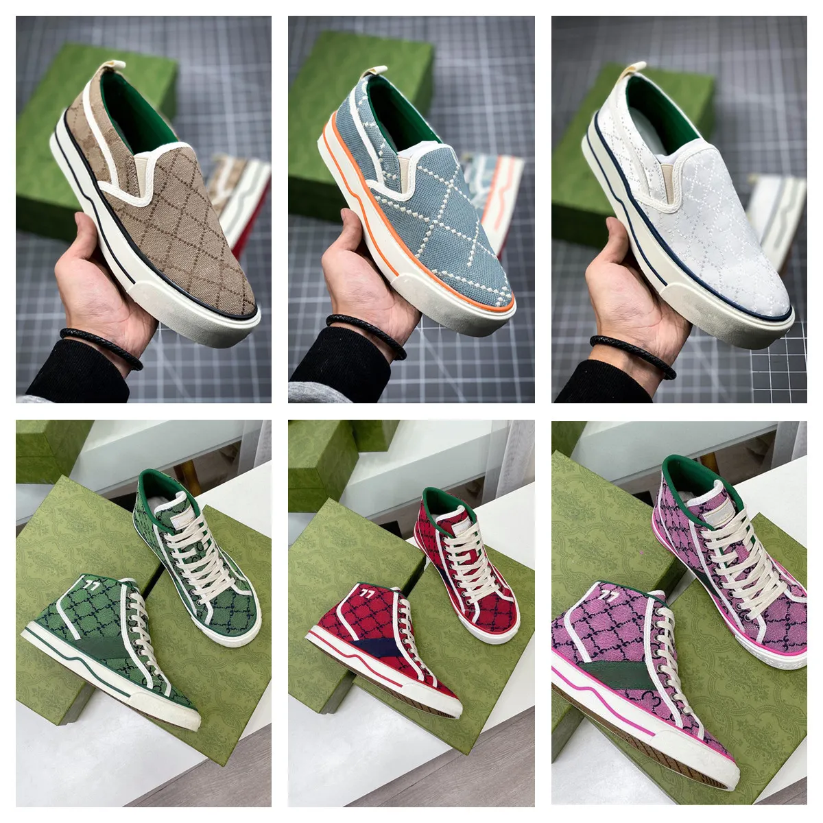 Nieuwe Tennis Sneakers Heren Dames Slip-on Casual Schoenen Wit Roze Klassieke jacquard denim Vintage Runner Trainers Skate Designer Damesschoen Hoge Kwal