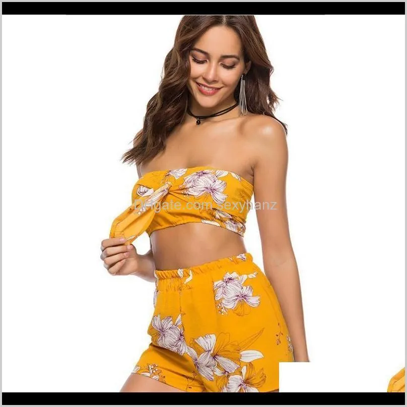 floral print women sets summer crop tops with short women suit holiday casual wear female sexy beachwear1