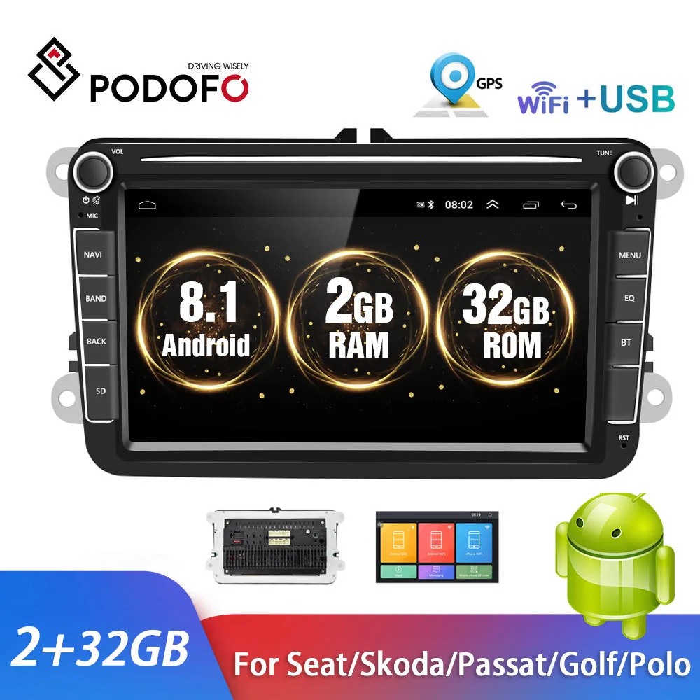 Comprar Podofo 7'' Android 10.0 Radio de Coche Doble Din con Apple Carplay Android  Auto para VW Golf Passat Polo TIGUAN TOURAN Autoradio Bluetooth GPS Wifi FM