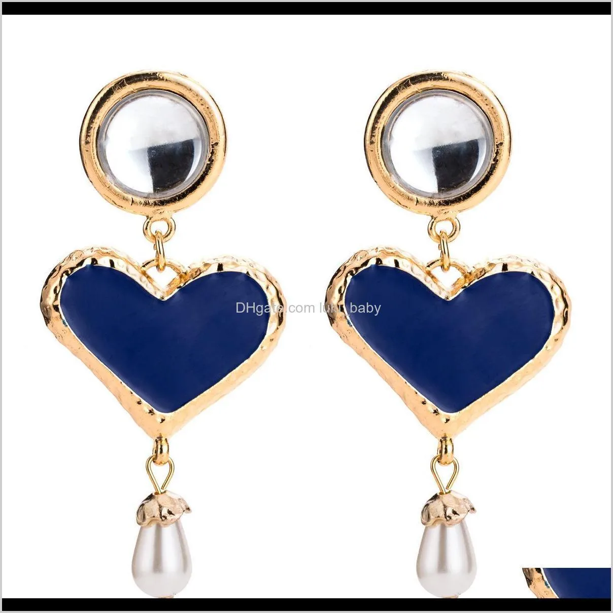 exaggerated resin love-shaped drop oil earrings women`s imitation pearl earrings new style