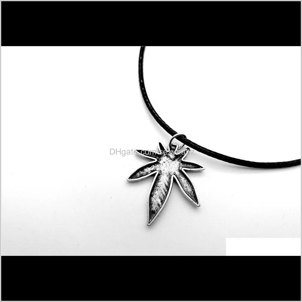 10pcs european american canada jamaica hemp maple leaf necklace pendants african plants long tree foliage leaves leather rope